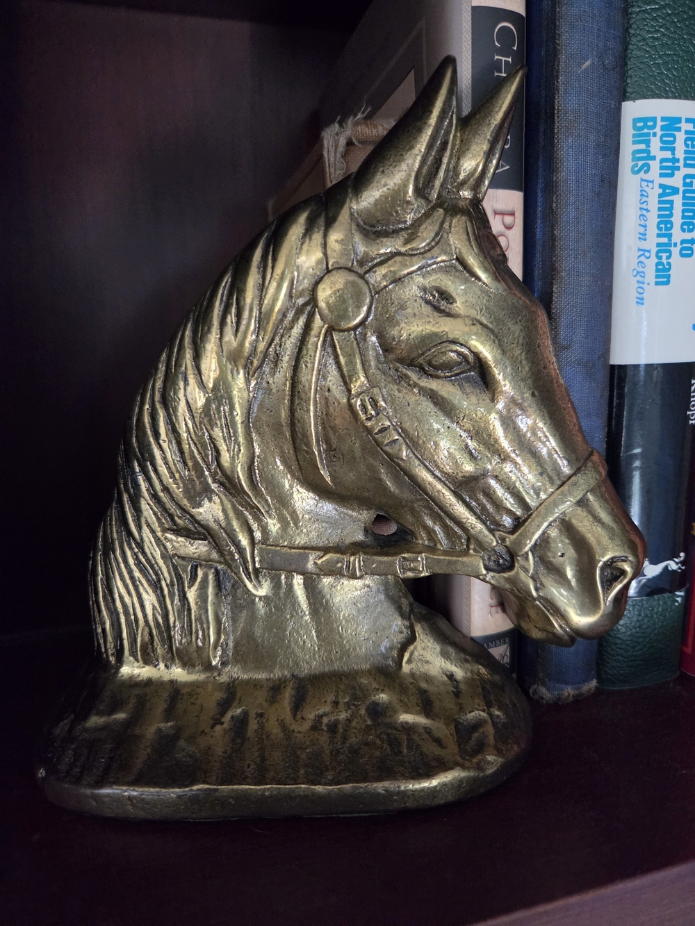 Brass Horse Head Sculpture Bookends- Gold